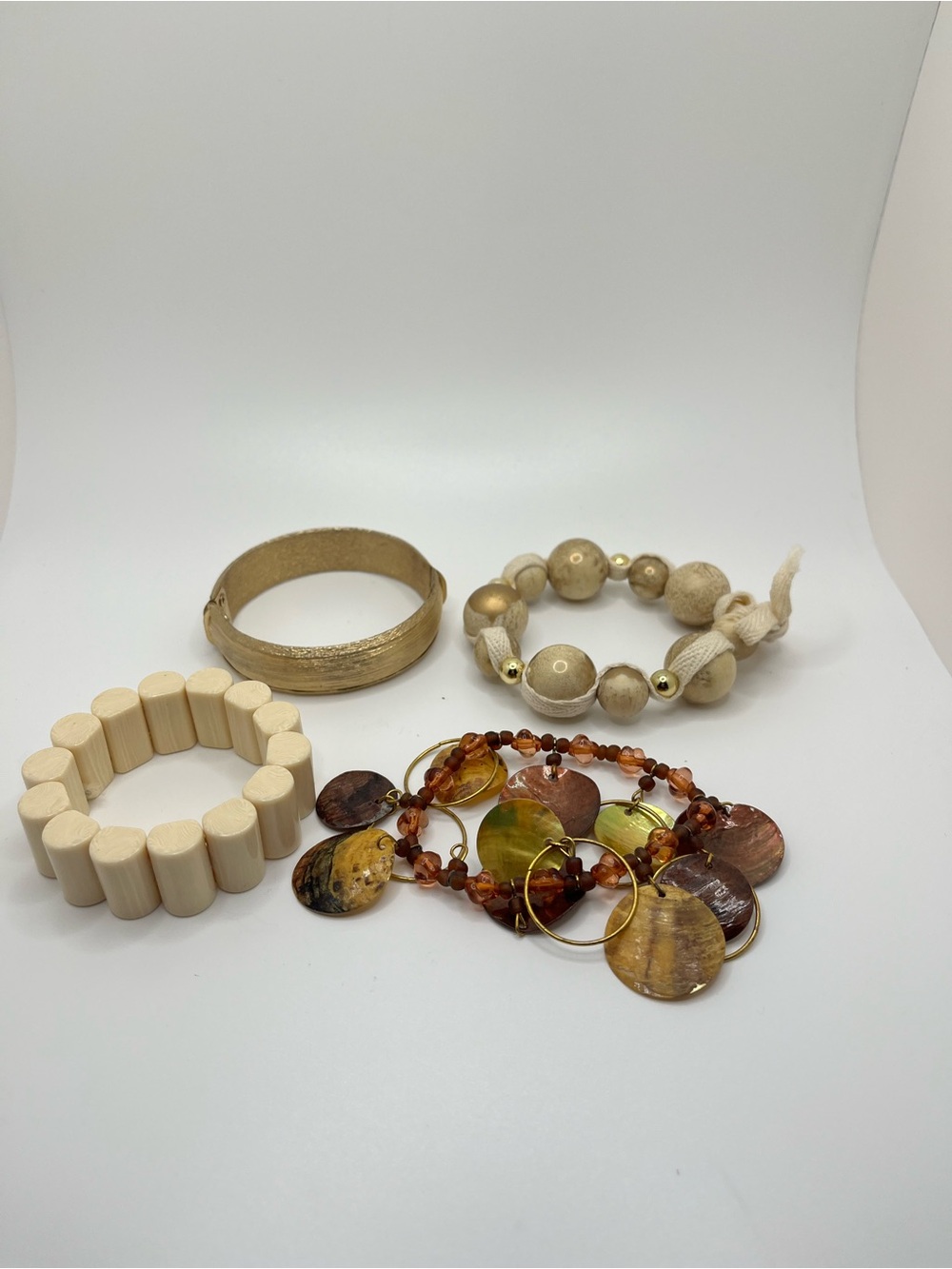 Neutral &  Goldtone Bead Bracelet Set - Unbranded